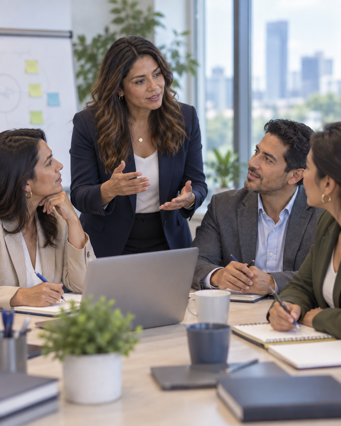 Facilitadora guiando una sesión de capacitación con su equipo